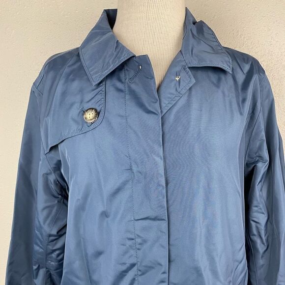Eddie Bauer Navy Blue Trench Coat Size L EUC - Picture 2 of 9